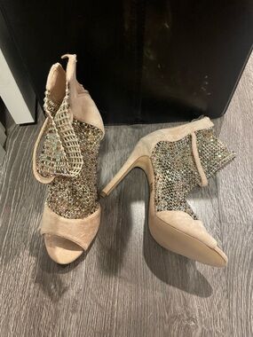 Embellished Nude High Heel Sandal Boots for Women